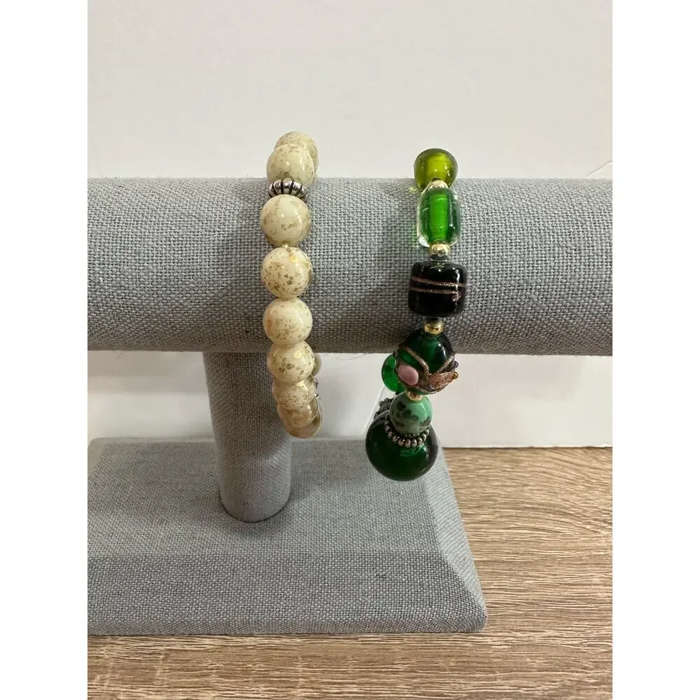 Lot of 2 Beaded Bracelets Womens Multicolor Fashion Jewelry Stretch Toggle
